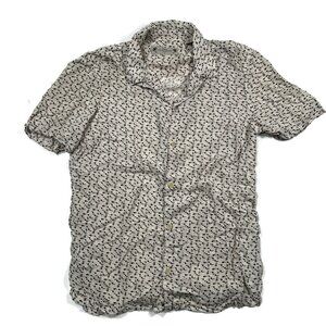 Allsaints Archive Button Up Shirt Mens Small Short Sleeve Allover Music‎ Notes